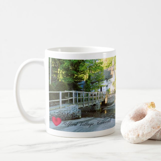 Custom Heart Helford Village Bridge Cornwall Photo Coffee Mug (With Donut)