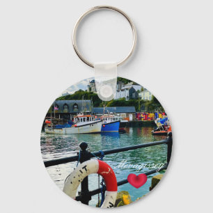 Custom Heart Mevagissey Harbour Lifebuoy Cornwall Key Ring