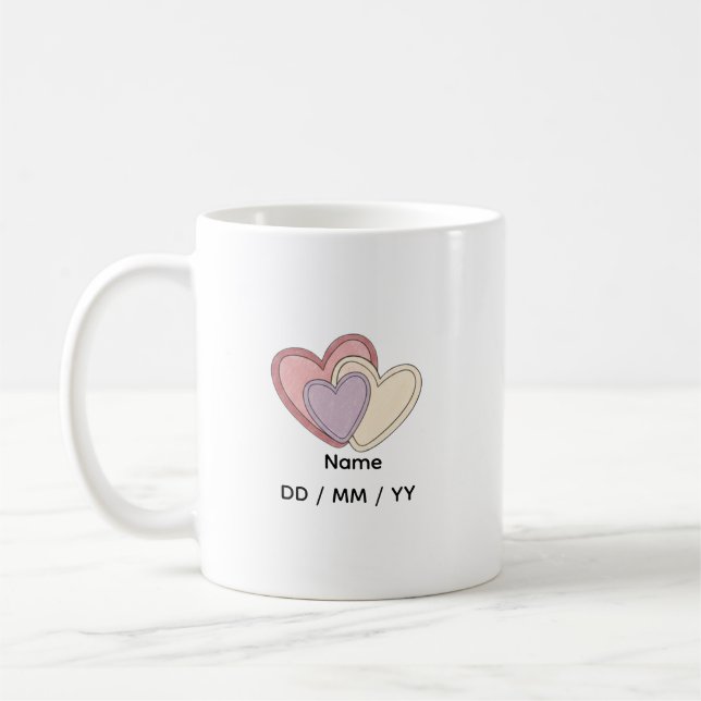 Custom Heart Mug with Name  Date (Left)