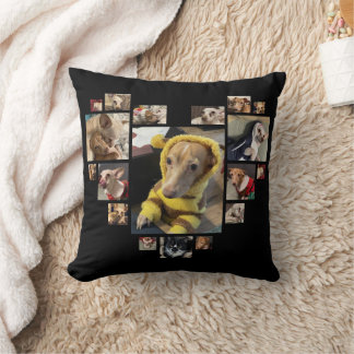 Custom Heart Multiple Photo Collage Dogs Black Cushion