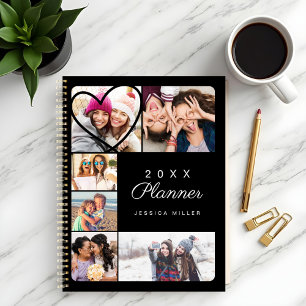 Custom Heart Multiple Photo Collage Minimal Black Planner