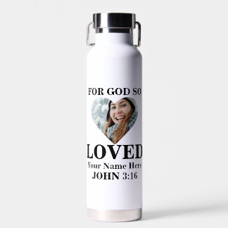 Custom heart photo Bible Verse Christian Water Bottle
