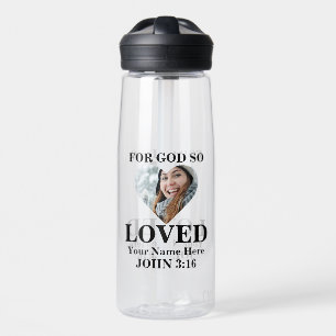 Custom heart photo Bible Verse Christian  Water Bottle