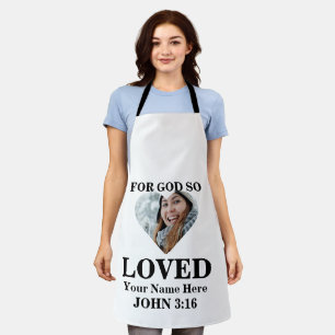 Custom heart photo Christian Bible Verse John 3 16 Apron