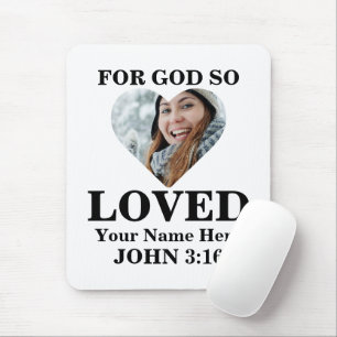 Custom heart photo Christian Bible Verse John 3 16 Mouse Mat