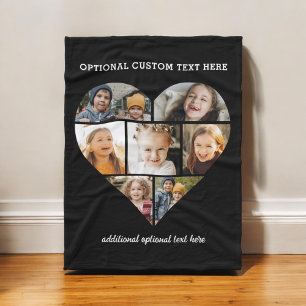 Custom Heart Photo Collage Black Instagram Fleece Blanket