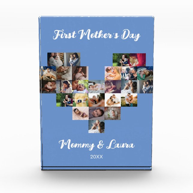 Custom Heart Photo Collage First Mothers Day blue (Front)