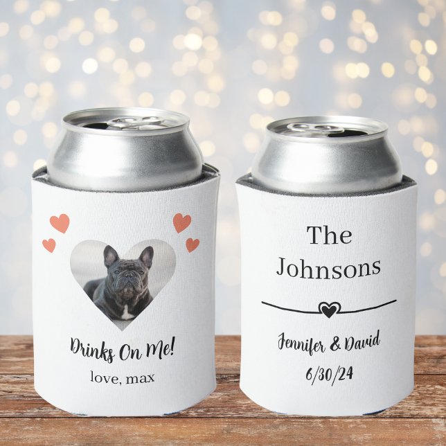 Custom Heart Photo Dog Wedding Can Cooler (Creator Uploaded)