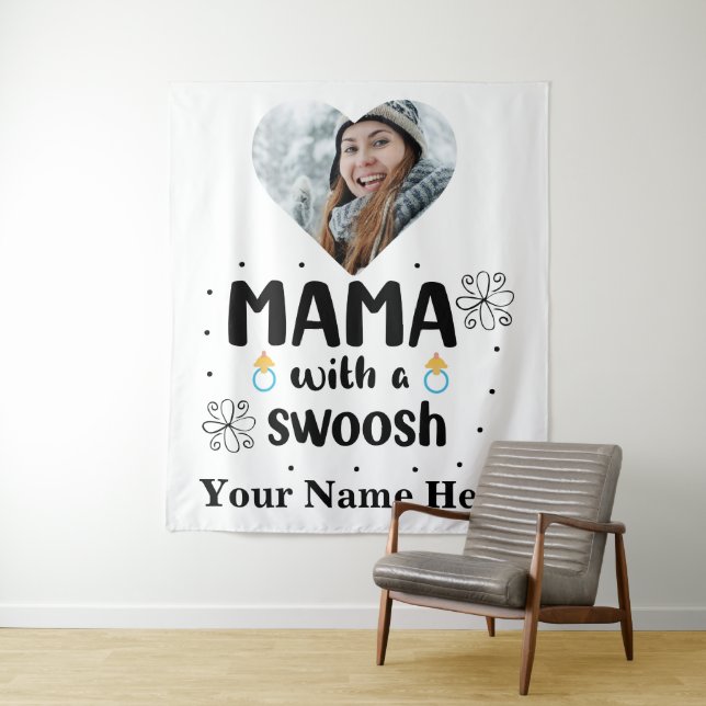 Custom heart photo mama with a swoosh mothers day tapestry (In Situ)
