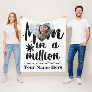 Custom heart photo mum in a million typography fleece blanket