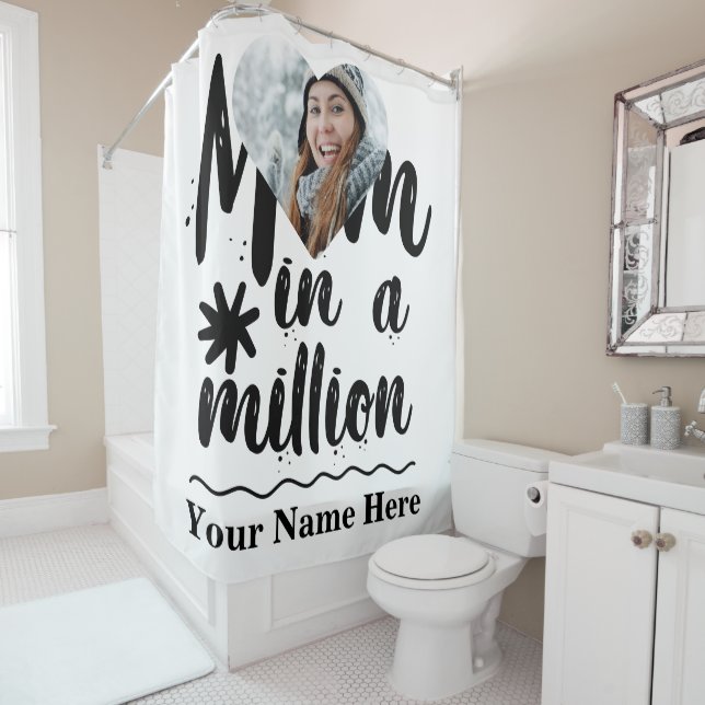 Custom heart photo mum in a million typography shower curtain (In Situ)