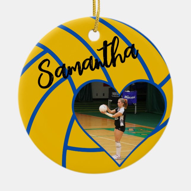 Custom Heart Photo Senior Volleyball Player Ceramic Tree Decoration (Front)