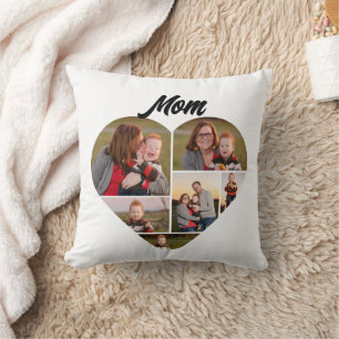Custom Heart-Shape Family Photo Collage for Mum Cushion