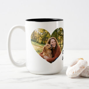 Custom heart shape gift   Photo & Text   Dog Mom Two-Tone Coffee Mug
