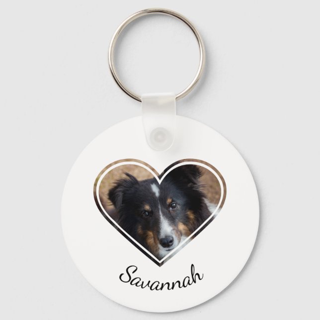 Custom Heart Shape Pet Photo With A Name Key Ring (Front)