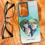 Custom Heart Shape Photo Green Watercolor Template Samsung Galaxy Case<br><div class="desc">This design features a placeholder photo of children in the heart shape that YOU REPLACE with your favourite photo of family members or a pet(s). You may have to try several photos before you get a great fit into the heart shaped setting. A square photo or a horizontal photo with...</div>