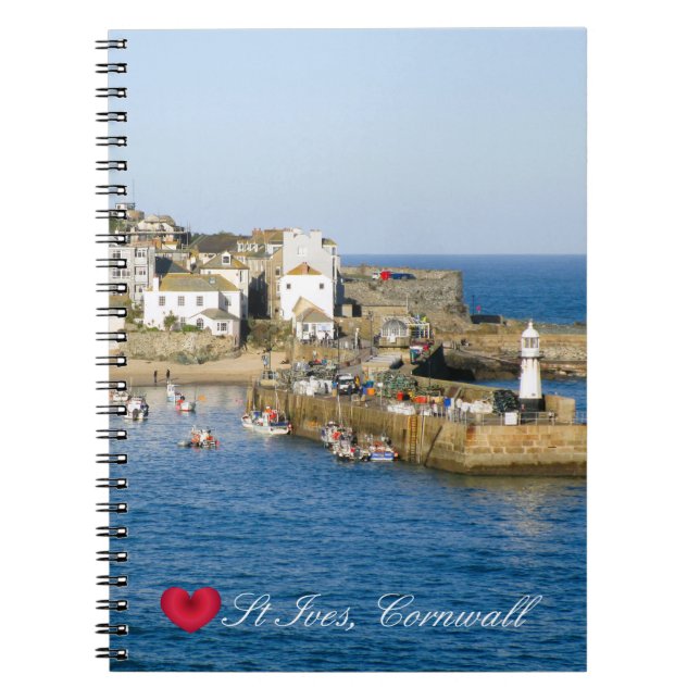 Custom Heart St Ives Harbor Pier Cornwall Photo Notebook (Front)