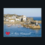 Custom Heart St Ives Harbour Pier Cornwall Photo Holiday Postcard<br><div class="desc">Customisable photos of Cornwall’s beauty, this one of a sunny morning at the picturesque fishing harbour of St Ives on the North Coast of Penwith. Colourful boats are moored by the pier on which are two lighthouses and piles of lobster pots. The working harbour is lined with old houses, shops,...</div>