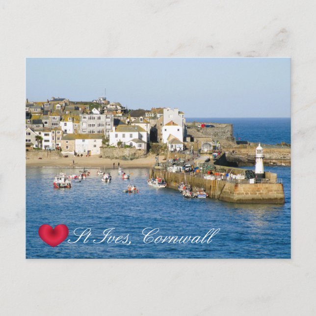 Custom Heart St Ives Harbour Pier Cornwall Photo Holiday Postcard (Front)