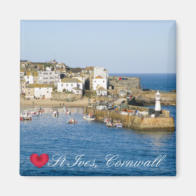 Custom Heart St Ives Harbour Pier Cornwall Photo Magnet (Front)