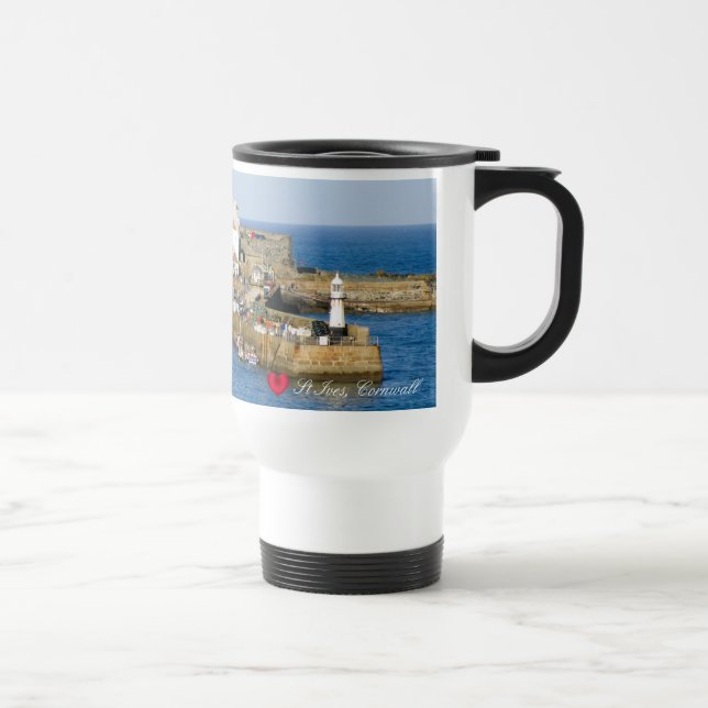 Custom Heart St Ives Harbour Pier Cornwall Photo Travel Mug (Right)