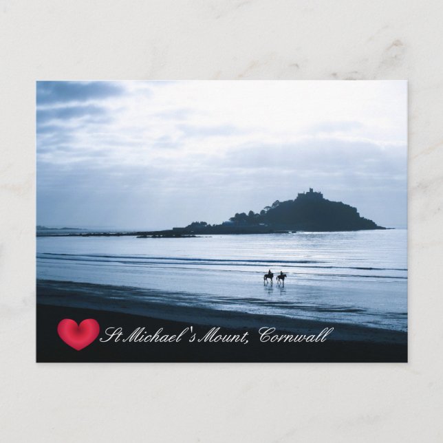 Custom Heart St Michaels Mount Cornwall + Horses Holiday Postcard (Front)