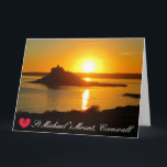 Custom Heart St Michaels Mount Cornwall Sunset Card<br><div class="desc">Customizable photos of Cornwall’s beauty, this one of St Michael’s Mount, the iconic castle on its own tidal island in historic Penwith, and Marazion village, set within Mounts Bay at sunset. This island is popular with holiday makers and would make a great gift for those who live or holiday in...</div>