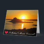 Custom Heart St Michaels Mount Cornwall Sunset Card<br><div class="desc">Customizable photos of Cornwall’s beauty, this one of St Michael’s Mount, the iconic castle on its own tidal island in historic Penwith, and Marazion village, set within Mounts Bay at sunset. This island is popular with holiday makers and would make a great gift for those who live or holiday in...</div>