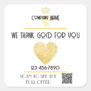 Custom HEART Thank GOD For Business Logo THANK YOU Square Sticker