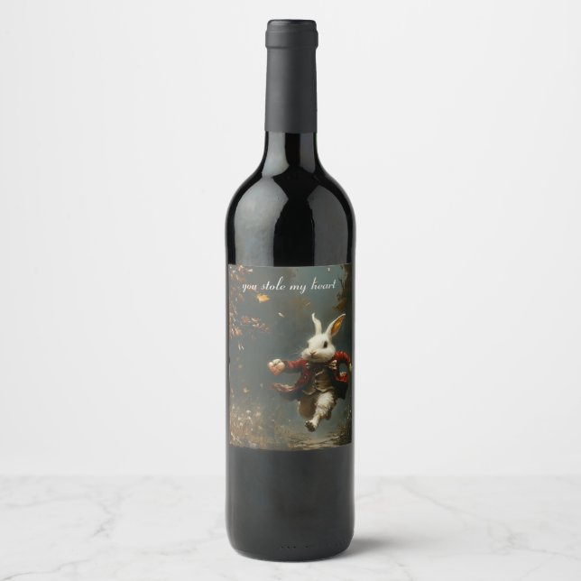 Custom Heart Thief Bunny Vintage Artisan Wine Label (Front)