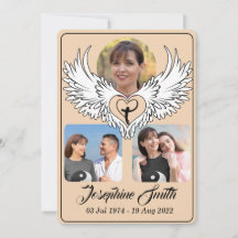 Custom Heart Wings 3 Photo Funeral Invitation