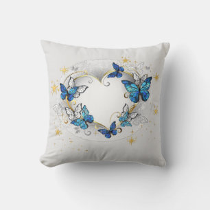 Custom Heart with Butterflies Morpho Cushion