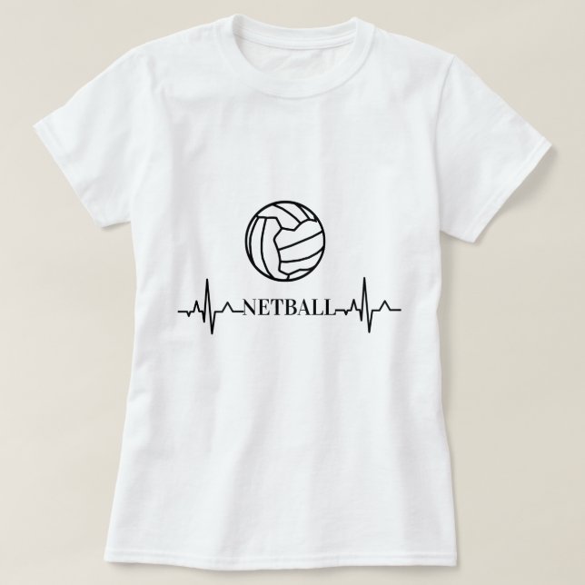 Custom Heartbeat and Ball Theme Netball T-Shirt (Design Front)