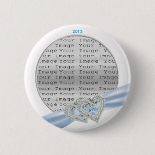 Custom Hearts Ice Blue Ribbon Button