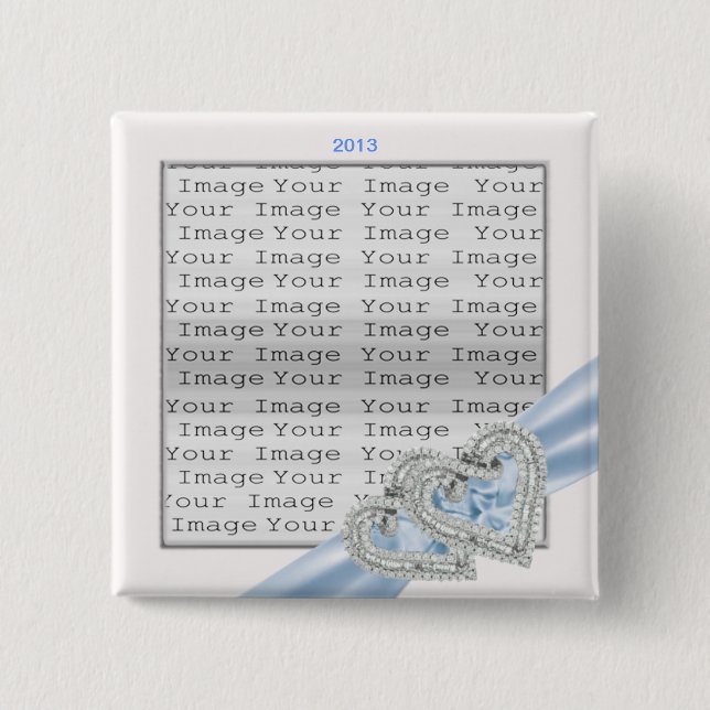 Custom Hearts Ice Blue Ribbon Button (Front)