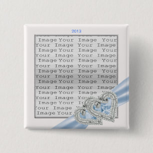 Custom Hearts Ice Blue Ribbon Button