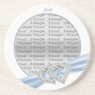 Custom Hearts Ice Blue Ribbon Coaster
