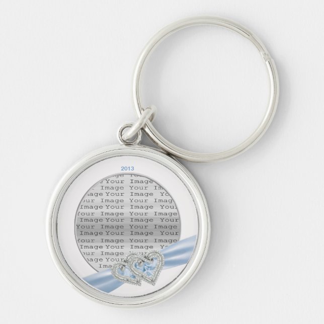 Custom Hearts Ice Blue Ribbon Key Chain (Front)