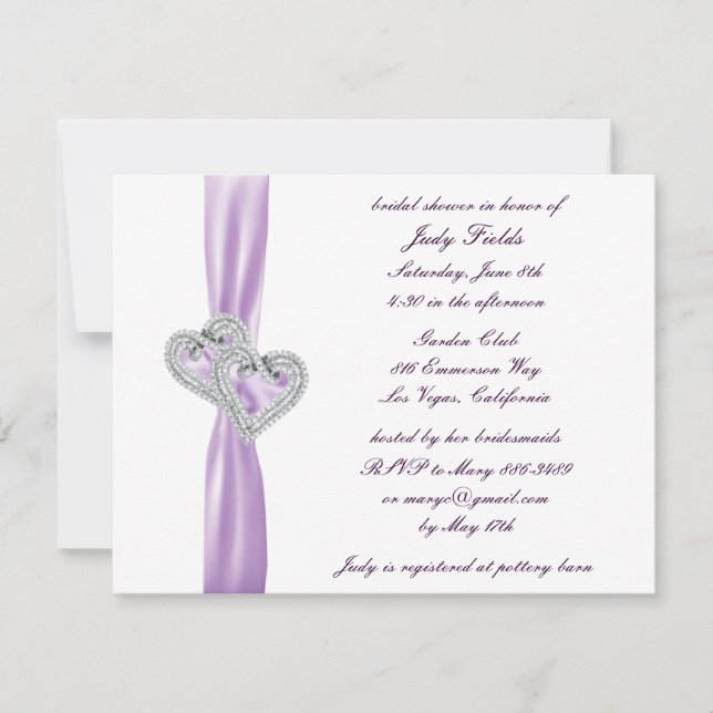 Custom Hearts Lavender Bridal Shower Invitations (Front)
