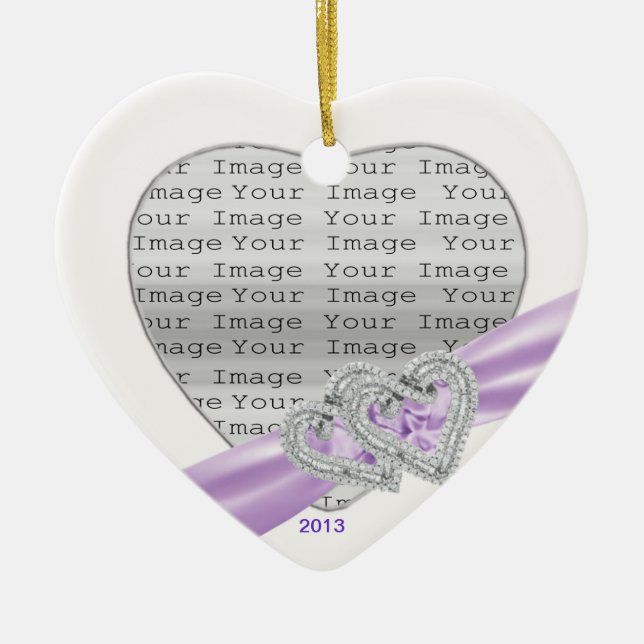Custom Hearts Lavender Ribbon Ornament (Front)