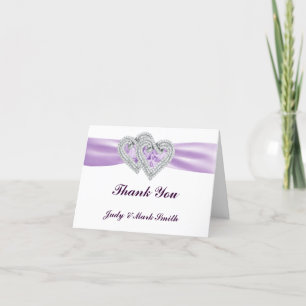Custom Hearts Lavender Ribbon Thank You Card