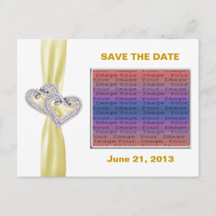Custom Hearts Lemon Ribbon Save The Date Postcard