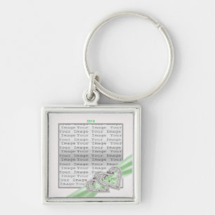 Custom Hearts Lime Ribbon Key Chain