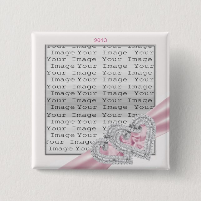 Custom Hearts Pastel Pink Ribbon Button (Front)