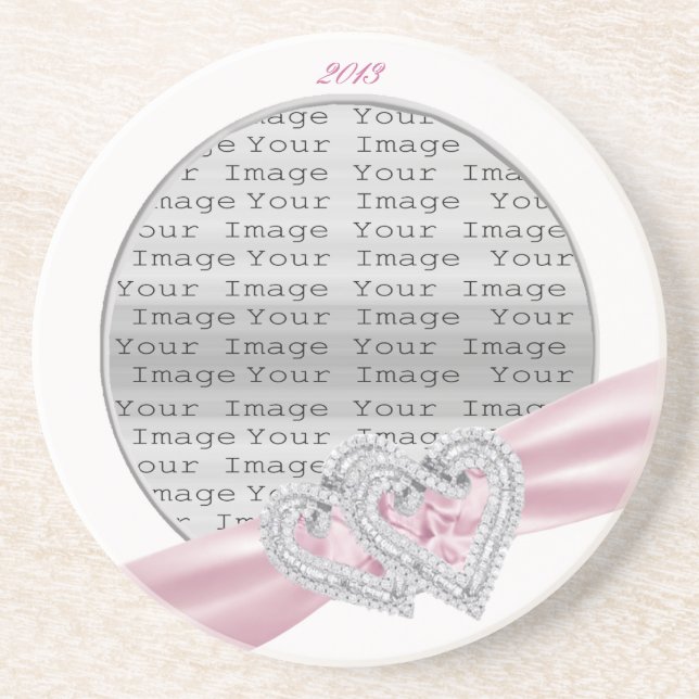 Custom Hearts Pastel Pink Ribbon Coaster (Front)