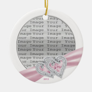 Custom Hearts Pastel Pink Ribbon Ornament