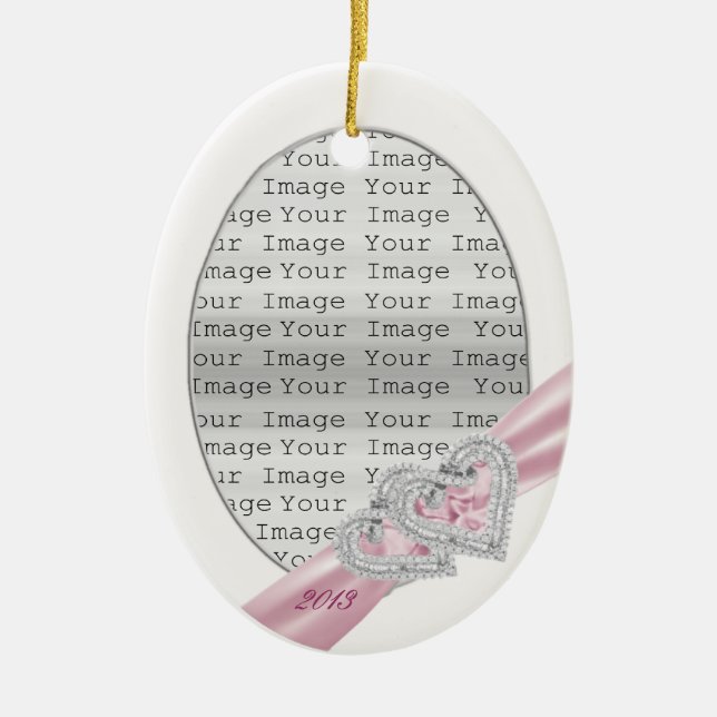 Custom Hearts Pastel Pink Ribbon Ornament (Front)