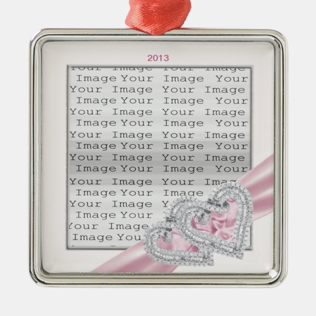 Custom Hearts Pastel Pink Ribbon Ornament (Front)