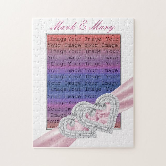 Custom Hearts Pastel Pink Ribbon Puzzle (Vertical)