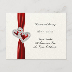 Custom Hearts Red Ribbon Reception Card